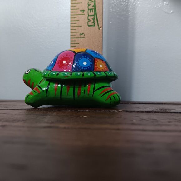 Vintage Turtle Trinket Box Terracotta Clay Mexico Hand Painted - Picture 7 of 8